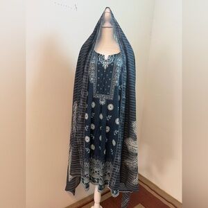 Navy Blue 3 Piece Printed Suit Salwar Kameez